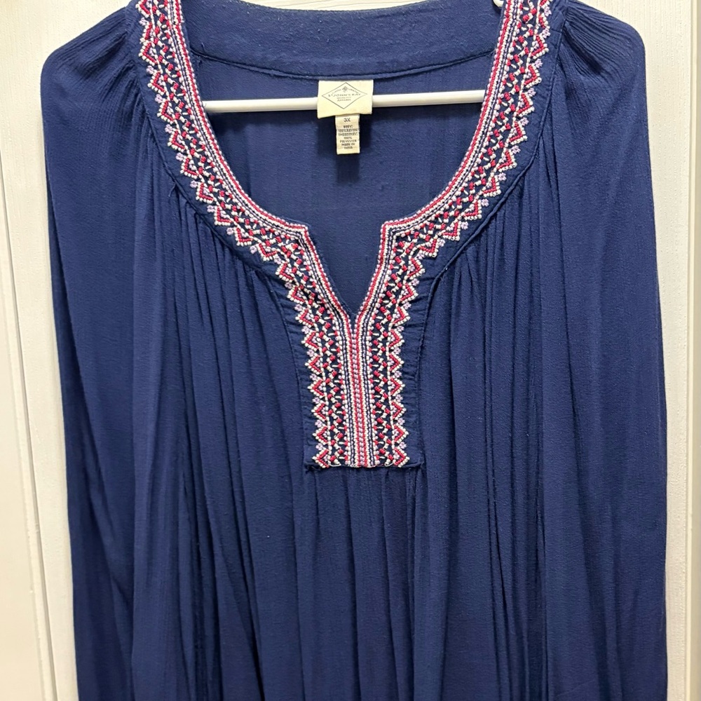 Embroidered Blue Women's Top